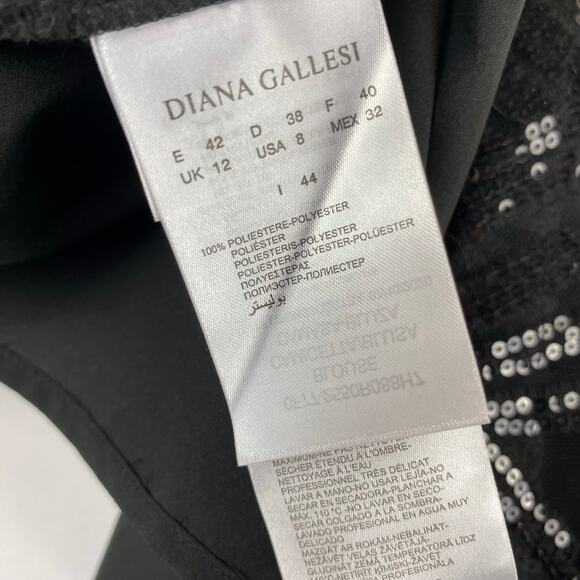 Diana Gallesi Black Sequin V Neck Cap Sleeve Blouse Top Size 8 Made in Italy - Picture 7 of 7